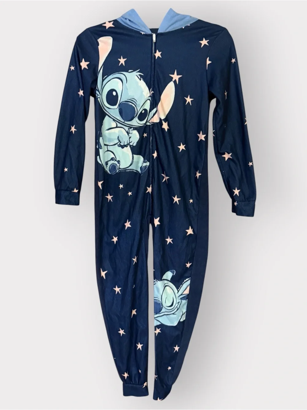 Disney Stitch Girls L 10/12 Hooded Union Suit One Piece Pajamas Onesie